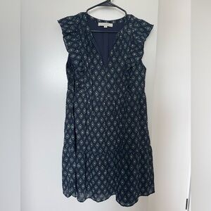 LOFT Navy Patterned Dress Size Medium